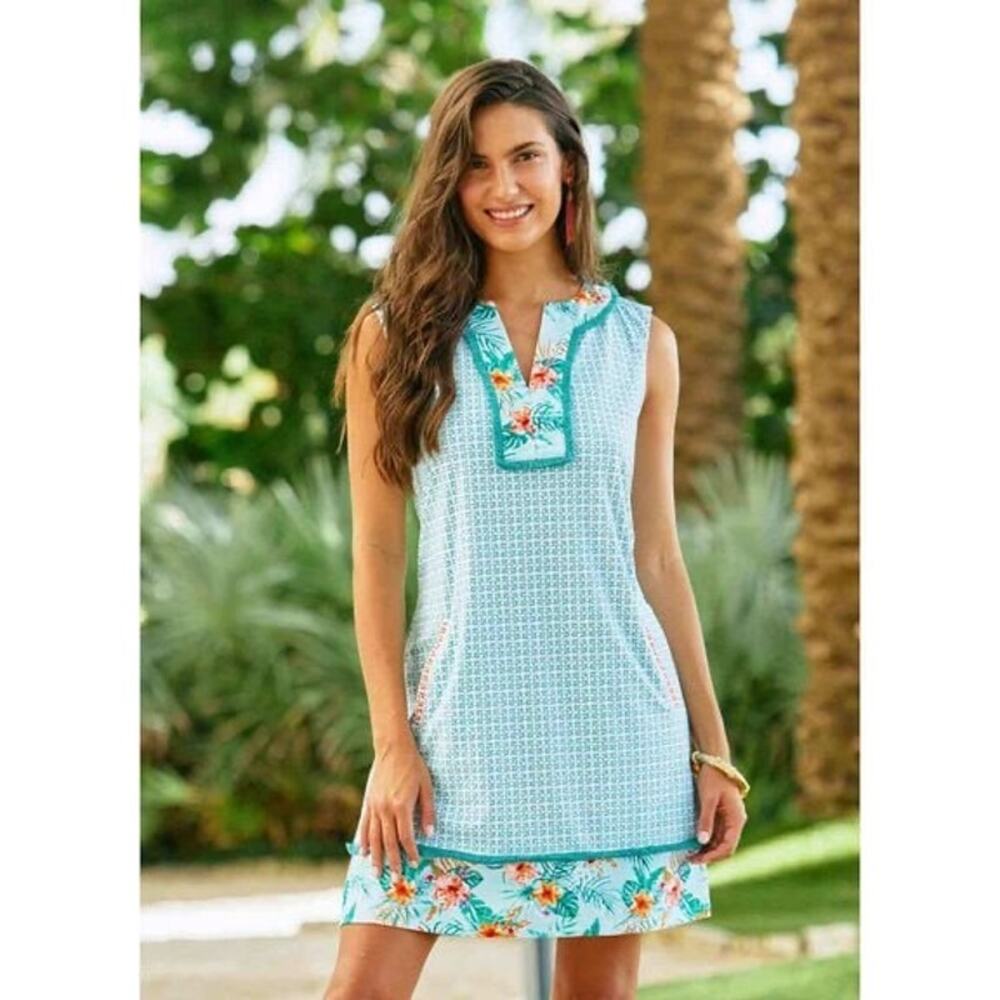 Cabana Life Womens Sleeveless Fringe Tunic Dress Size M UPF 50 Beach Vacation